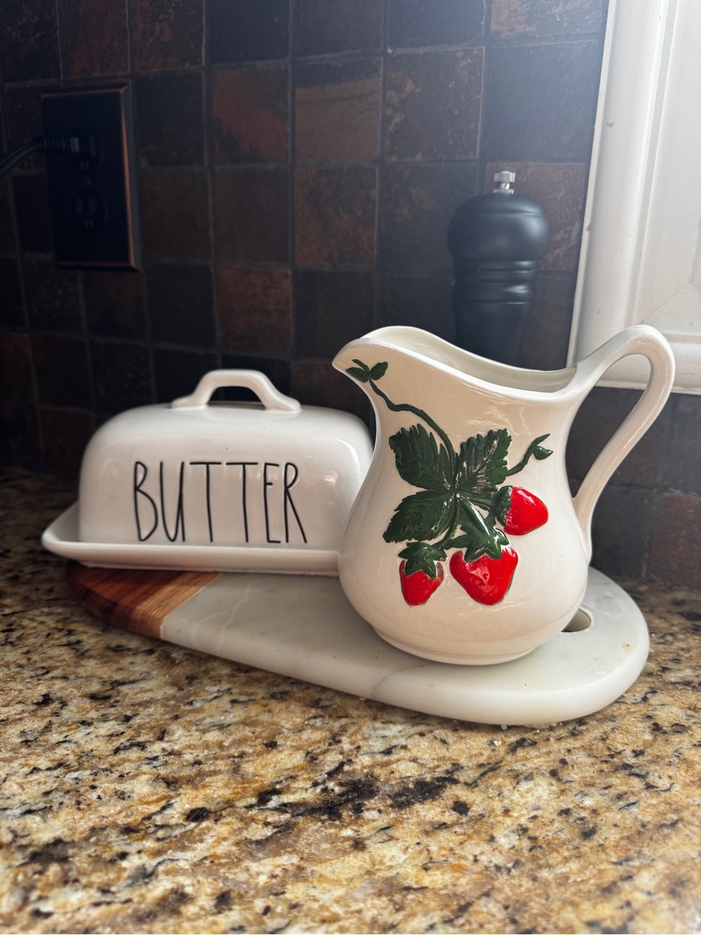 Vintage Hand Painted Strawberry Pitcher Cottagecore Farmhouse Ceramic Vase